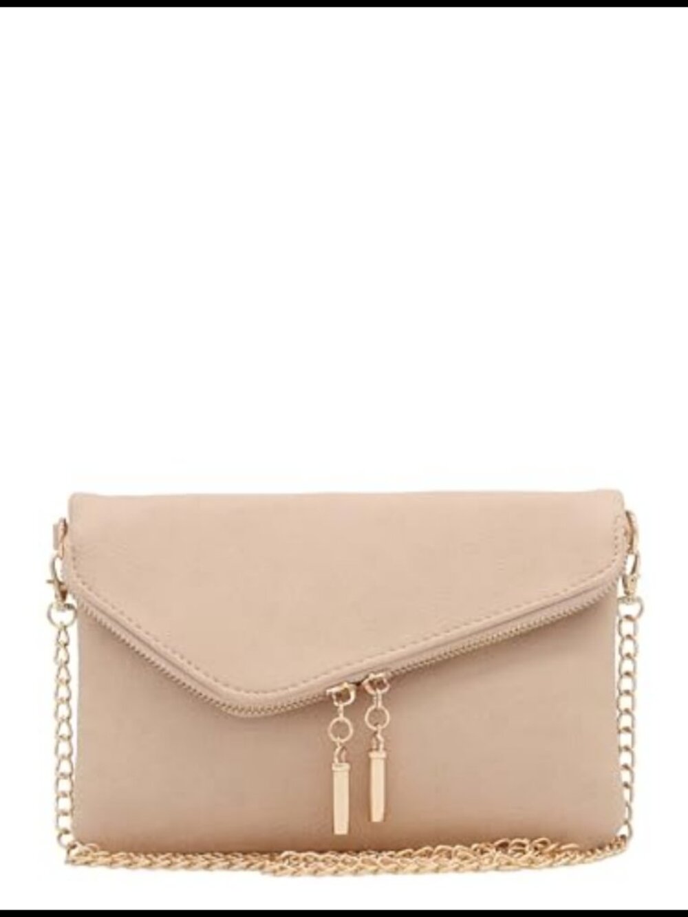 Faux Leather Envelope Clutch Crossbody Bag with Chain Strap